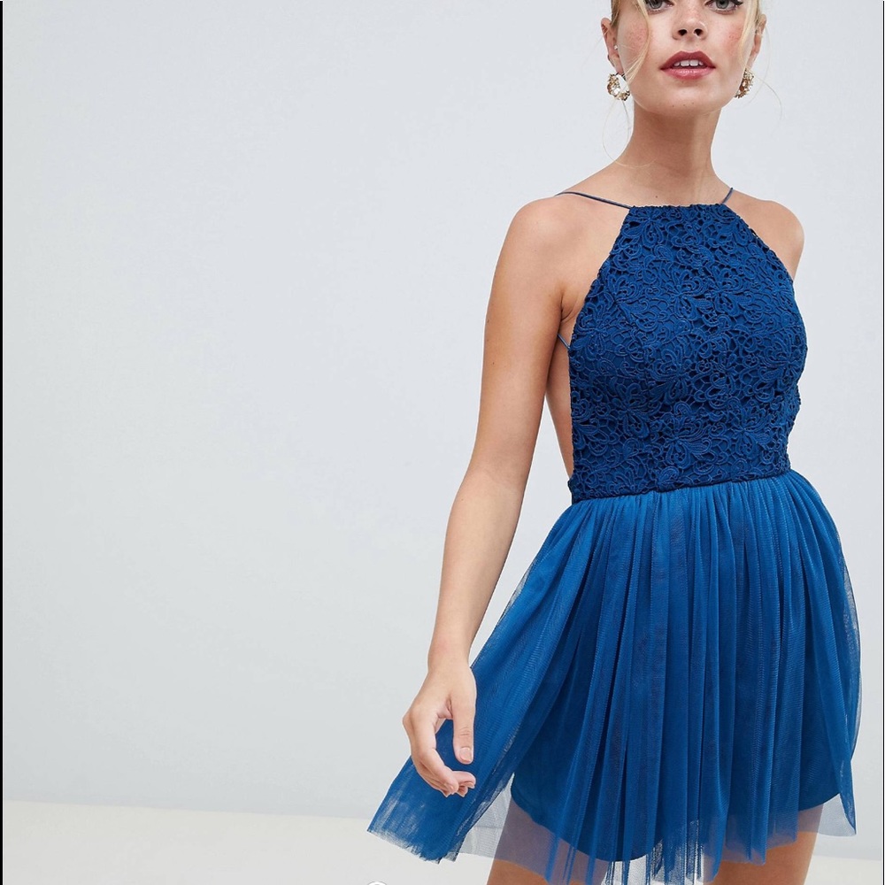 Asos Petite Lace Top Tulle Mini Dress